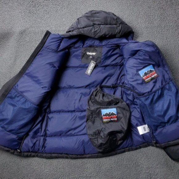 New ONLY NY Jacket Mens S Small Packable Snorkel Puffer Down Nylon Black - Picture 3 of 9